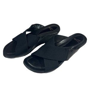 Dansko Black Wedge Sandals - Leather/Fabric Upper - Size: 38 (US: 7.5)